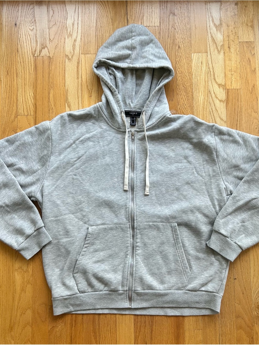 Forever 21 Light Gray Full-Zip Hoodie Sweatshirt - Mens